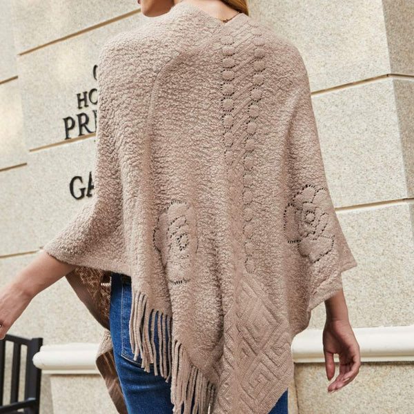 Pearl Trim Fringe Hem Poncho - Opulent EmpirePearl Trim Fringe Hem PonchoOpulent EmpireClothing