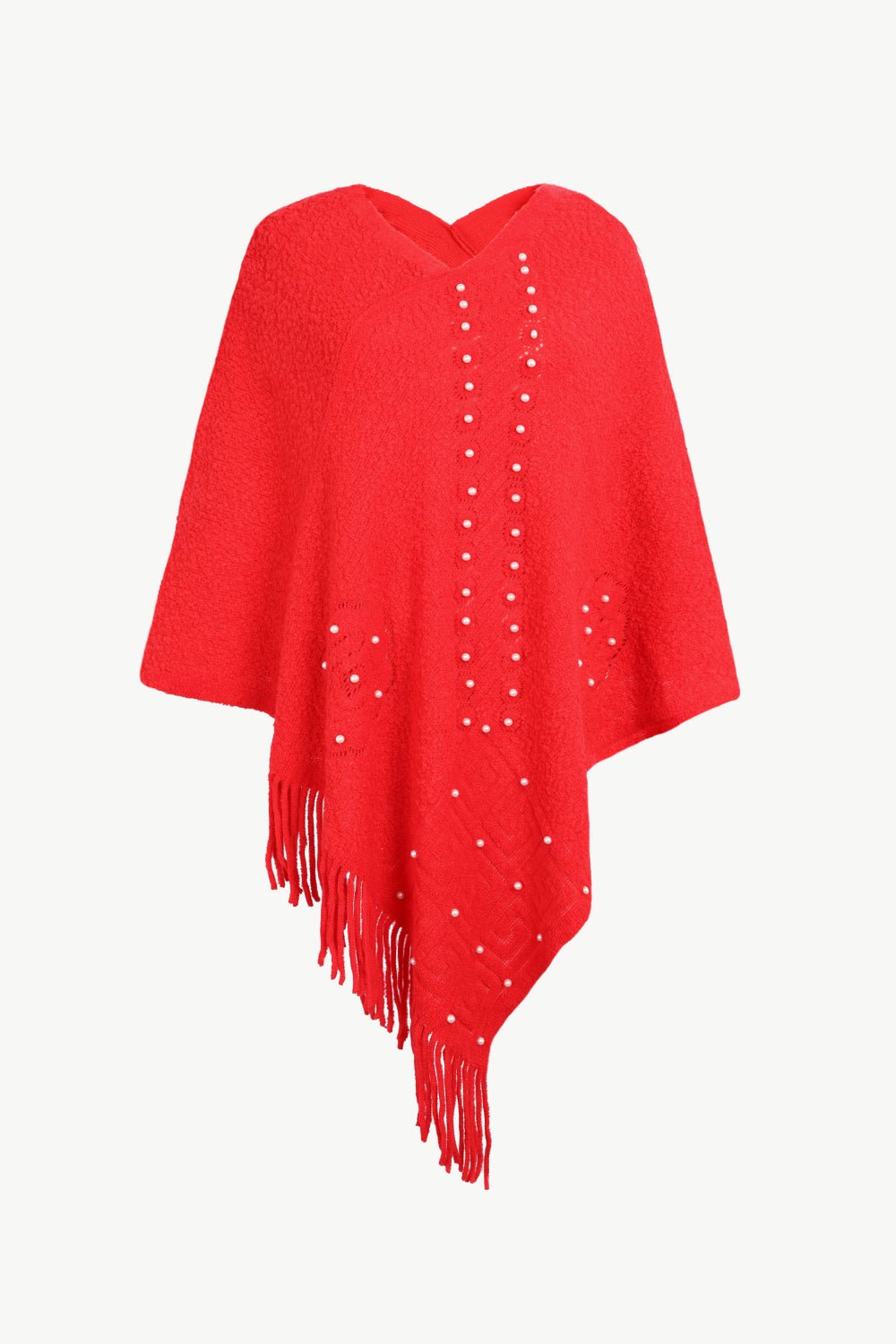 Pearl Trim Fringe Hem Poncho - Opulent EmpirePearl Trim Fringe Hem PonchoOpulent EmpireClothing