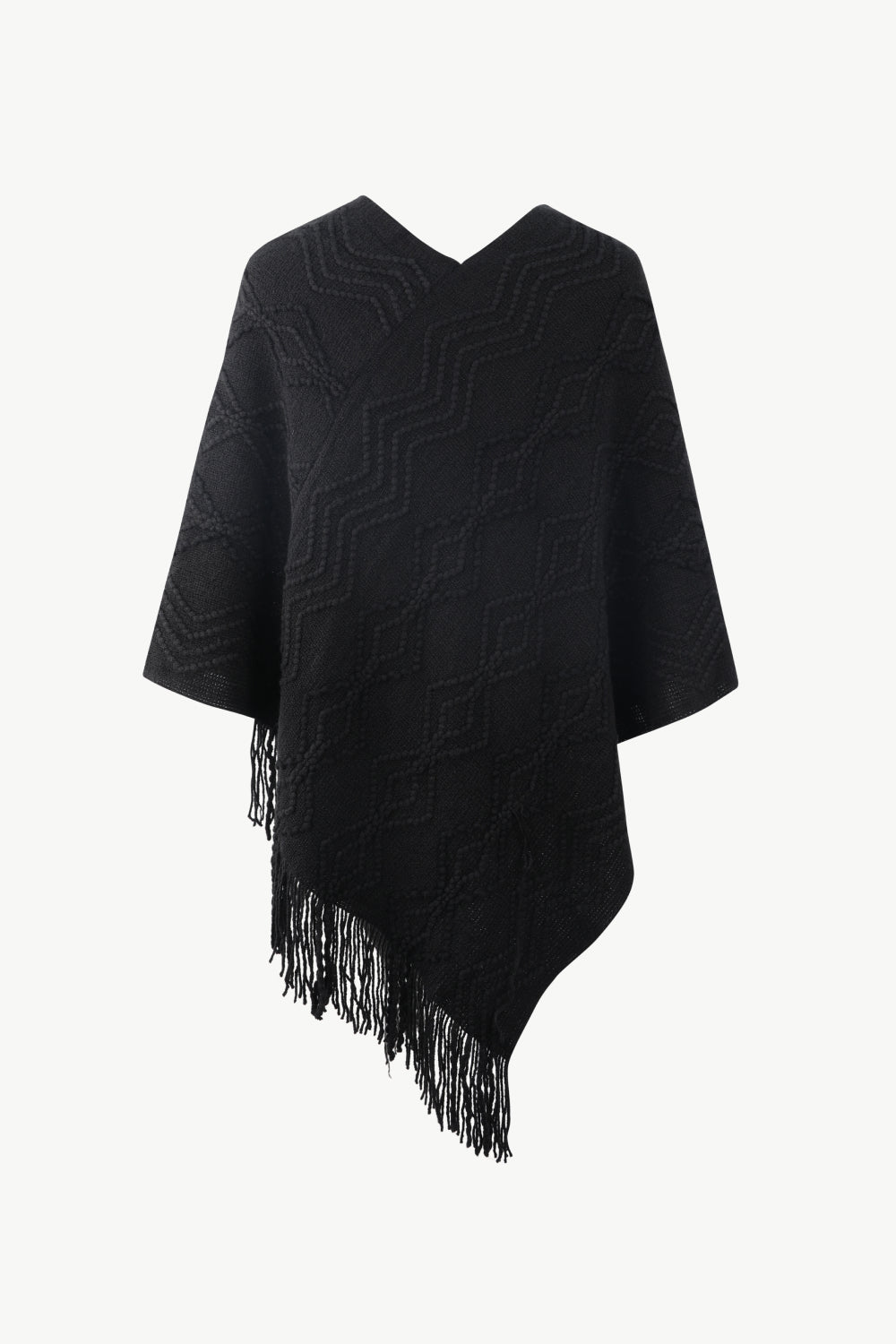 Pearl Trim V-Neck Fringe Hem Poncho - Opulent EmpirePearl Trim V-Neck Fringe Hem PonchoOpulent EmpireClothing