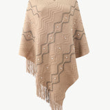 Pearl Trim V-Neck Fringe Hem Poncho - Opulent EmpirePearl Trim V-Neck Fringe Hem PonchoOpulent EmpireClothing