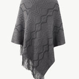 Pearl Trim V-Neck Fringe Hem Poncho - Opulent EmpirePearl Trim V-Neck Fringe Hem PonchoOpulent EmpireClothing