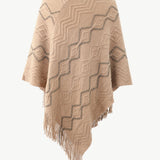 Pearl Trim V-Neck Fringe Hem Poncho - Opulent EmpirePearl Trim V-Neck Fringe Hem PonchoOpulent EmpireClothing