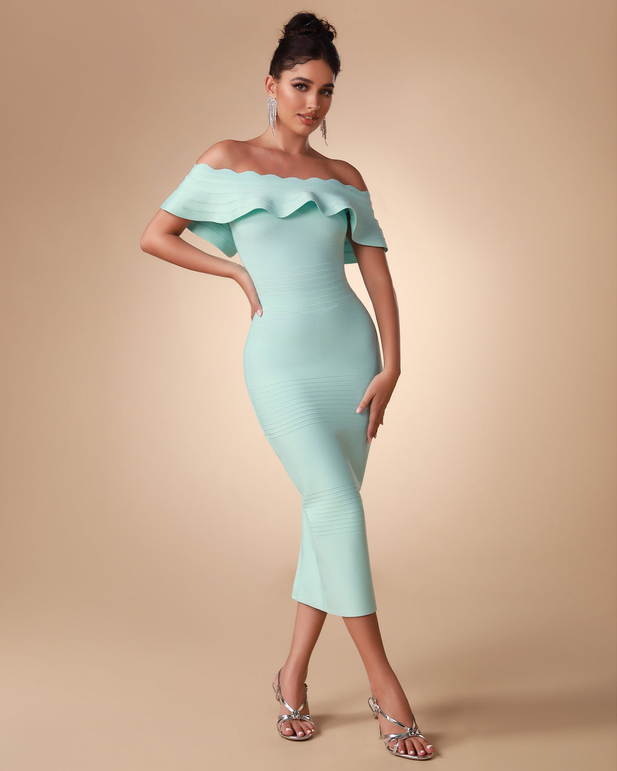 Véronique — Off Shoulder Midi Bandage Dress, alternate view 3