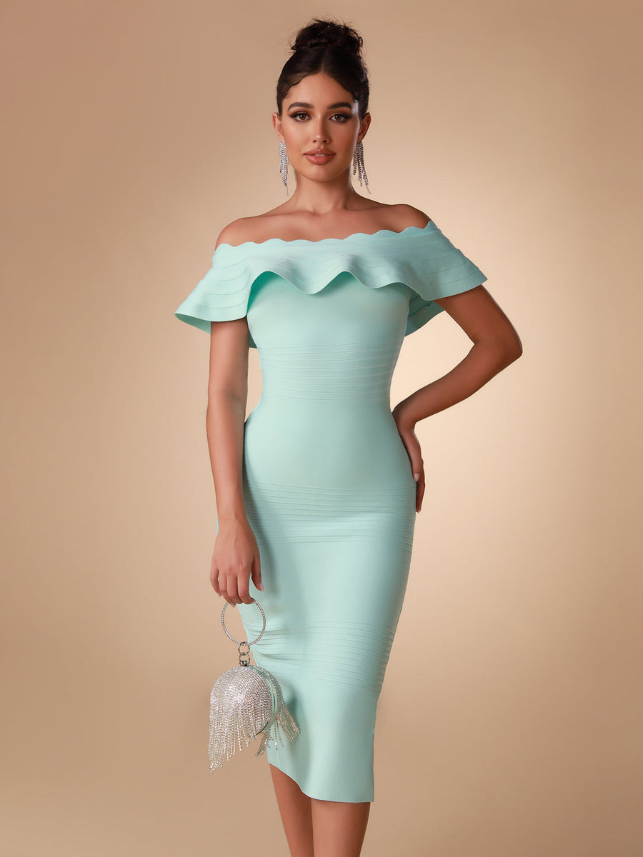 Off Shoulder Midi Bandage Dress