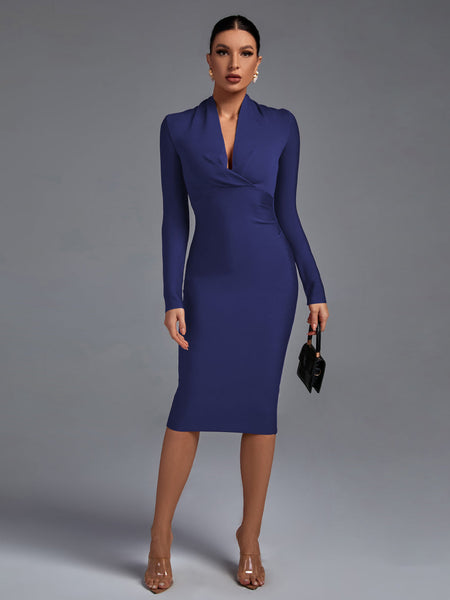 Chic V-Neck Long Sleeve Bodycon Dress