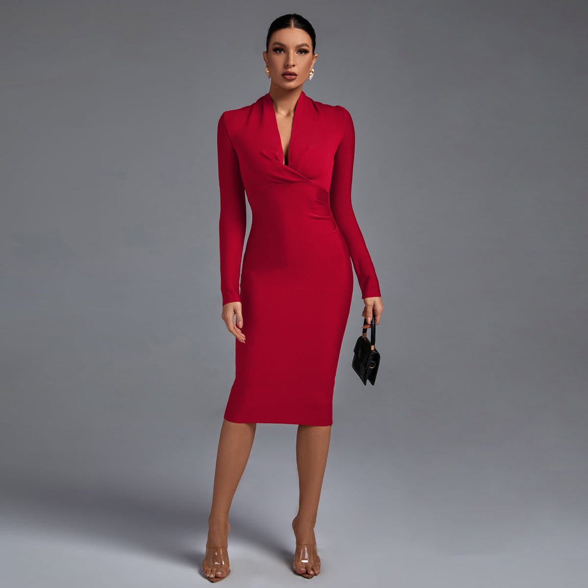 Selene Beaumont — Chic V-Neck Long Sleeve Bodycon Dress, alternate view 9