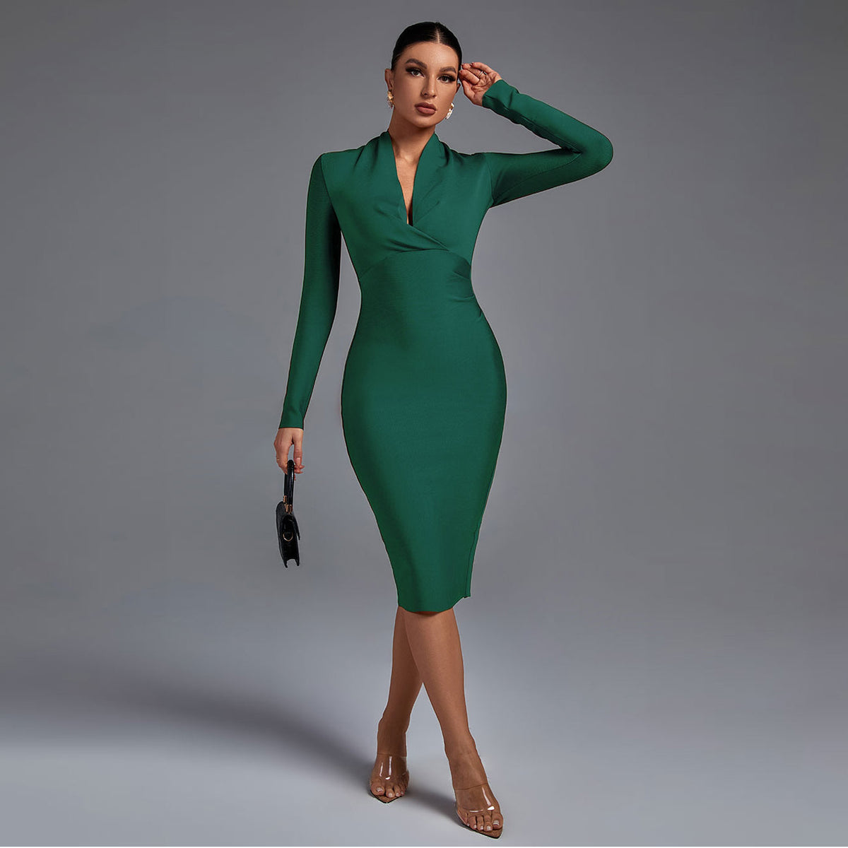 Selene Beaumont — Chic V-Neck Long Sleeve Bodycon Dress, alternate view 13