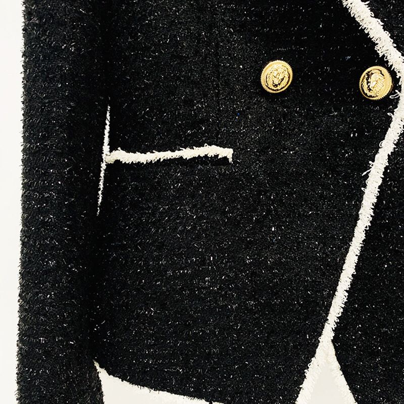 Black & White Tweed Gold Button Blazer