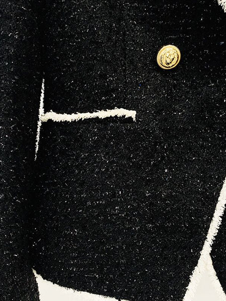 Black & White Tweed Gold Button Blazer