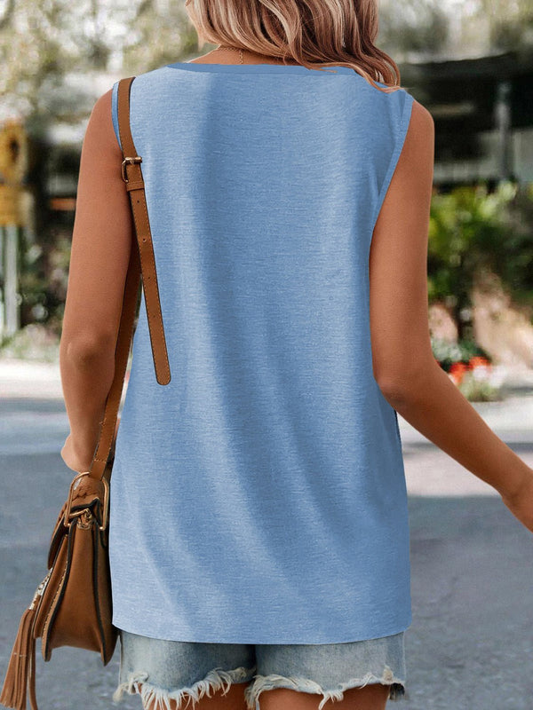 Pin-Tuck Round Neck Tank - Opulent EmpirePin-Tuck Round Neck TankOpulent Empire