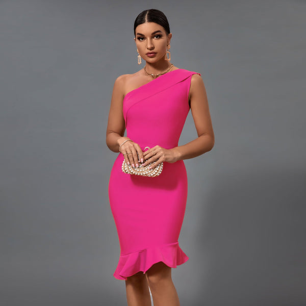 Elegant One-Shoulder Fishtail Bandage Dress
