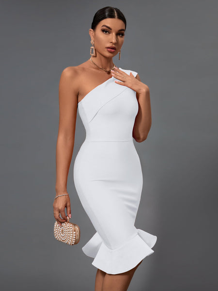 Elegant One-Shoulder Fishtail Bandage Dress