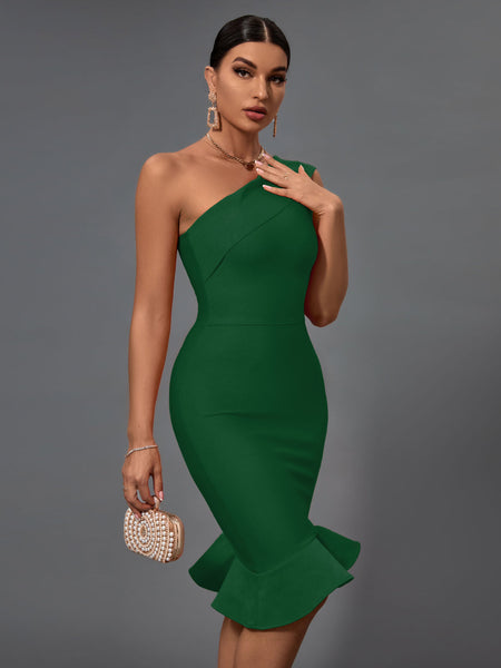 Elegant One-Shoulder Fishtail Bandage Dress