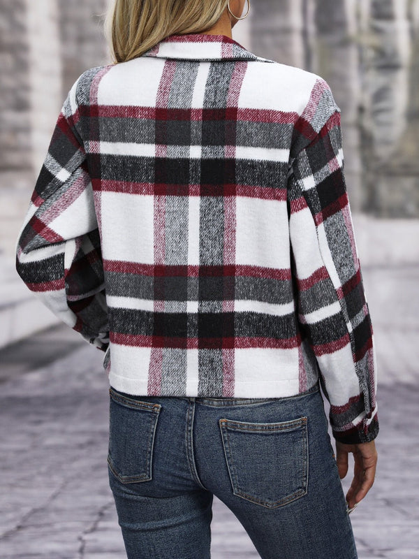 Plaid Button Up Jacket with Pockets - Opulent EmpirePlaid Button Up Jacket with PocketsOpulent Empire