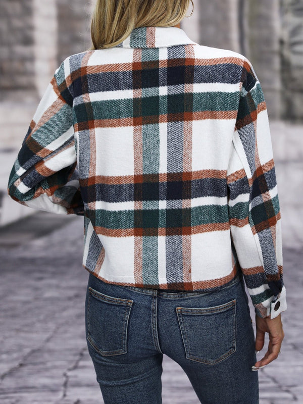 Plaid Button Up Jacket with Pockets - Opulent EmpirePlaid Button Up Jacket with PocketsOpulent Empire