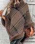 Plaid Faux Fur Trim Poncho - Opulent EmpirePlaid Faux Fur Trim PonchoOpulent EmpireClothing