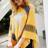 Plaid Fringe Detail Poncho - Opulent EmpirePlaid Fringe Detail PonchoOpulent EmpireClothing