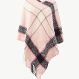 Plaid Fringe Detail Poncho - Opulent EmpirePlaid Fringe Detail PonchoOpulent EmpireClothing