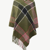 Plaid Fringe Detail Poncho - Opulent EmpirePlaid Fringe Detail PonchoOpulent EmpireClothing