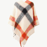 Plaid Fringe Detail Poncho - Opulent EmpirePlaid Fringe Detail PonchoOpulent EmpireClothing