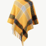 Plaid Fringe Detail Poncho - Opulent EmpirePlaid Fringe Detail PonchoOpulent EmpireClothing