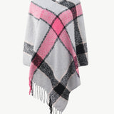 Plaid Fringe Detail Poncho - Opulent EmpirePlaid Fringe Detail PonchoOpulent EmpireClothing