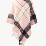 Plaid Fringe Detail Poncho - Opulent EmpirePlaid Fringe Detail PonchoOpulent EmpireClothing