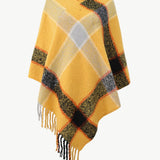 Plaid Fringe Detail Poncho - Opulent EmpirePlaid Fringe Detail PonchoOpulent EmpireClothing