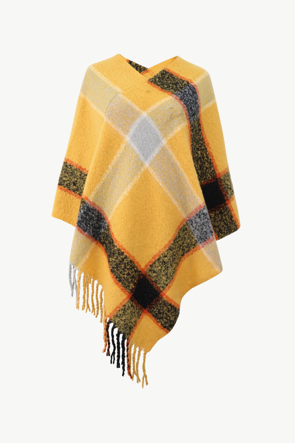 Plaid Fringe Detail Poncho - Opulent EmpirePlaid Fringe Detail PonchoOpulent EmpireClothing