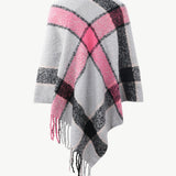 Plaid Fringe Detail Poncho - Opulent EmpirePlaid Fringe Detail PonchoOpulent EmpireClothing