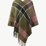 Plaid Fringe Detail Poncho - Opulent EmpirePlaid Fringe Detail PonchoOpulent EmpireClothing