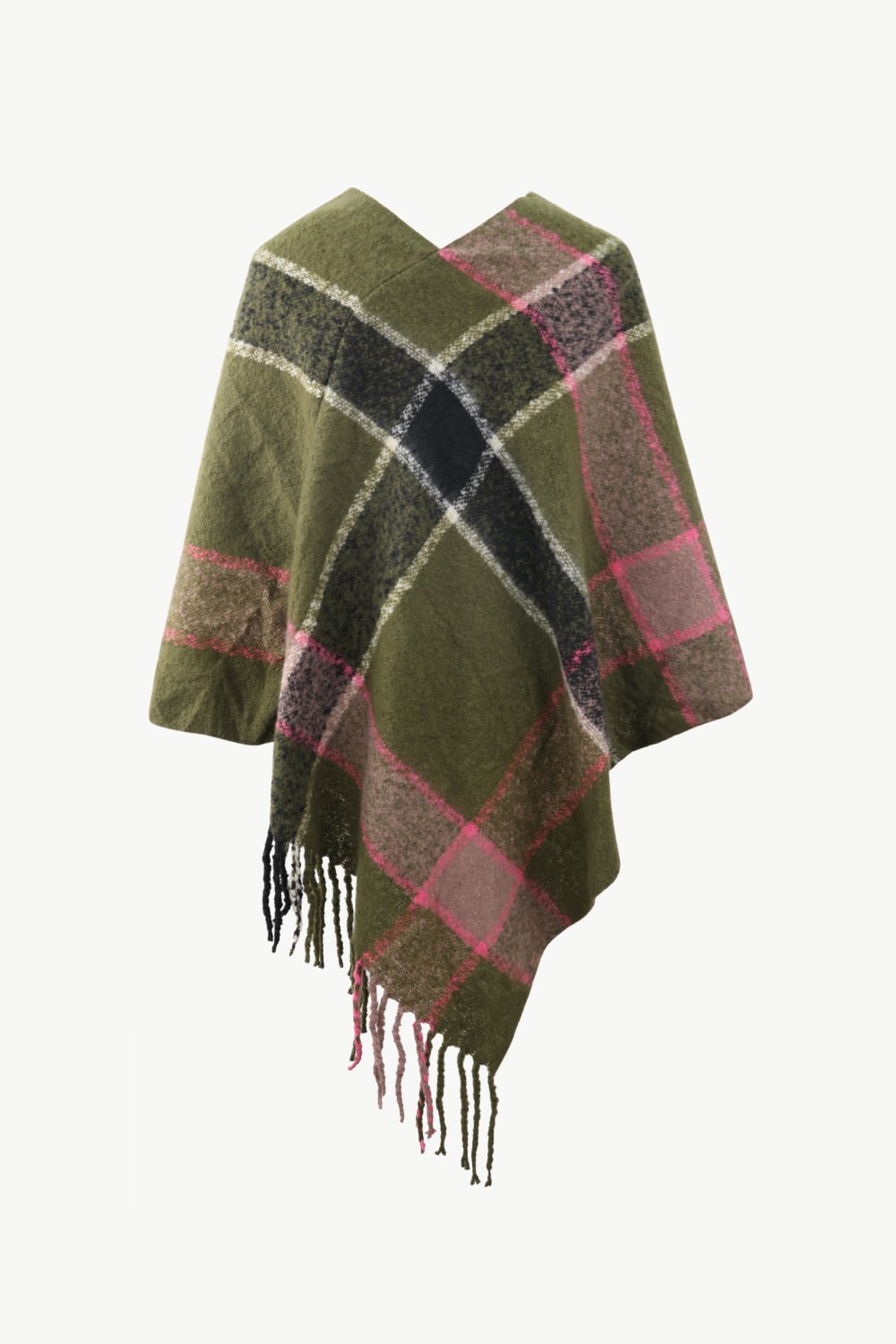 Plaid Fringe Detail Poncho - Opulent EmpirePlaid Fringe Detail PonchoOpulent EmpireClothing