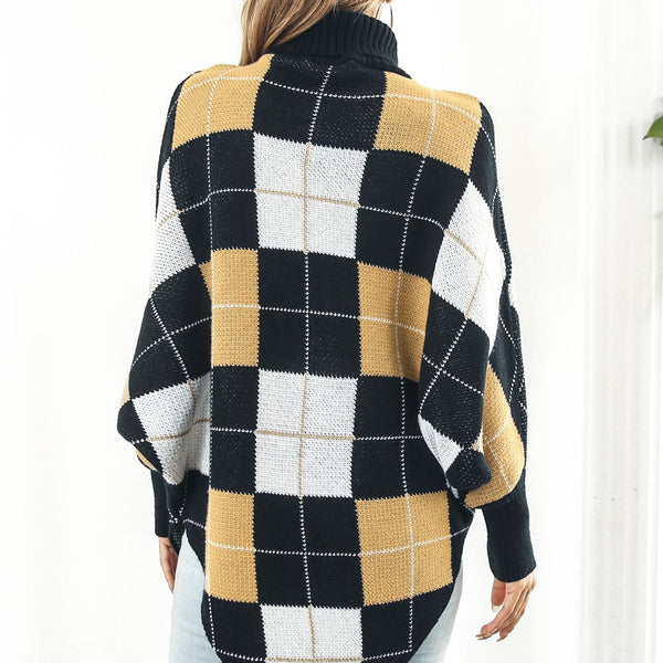 Plaid Turtleneck Dolman Sleeve Poncho - Opulent EmpirePlaid Turtleneck Dolman Sleeve PonchoOpulent EmpireClothing