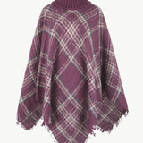 Plaid Turtleneck Fringe Hem Poncho - Opulent EmpirePlaid Turtleneck Fringe Hem PonchoOpulent EmpireClothing