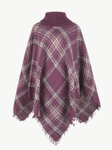 Plaid Turtleneck Fringe Hem Poncho - Opulent EmpirePlaid Turtleneck Fringe Hem PonchoOpulent EmpireClothing