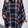 Plaid Turtleneck Fringe Hem Poncho - Opulent EmpirePlaid Turtleneck Fringe Hem PonchoOpulent EmpireClothing