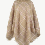 Plaid Turtleneck Fringe Hem Poncho - Opulent EmpirePlaid Turtleneck Fringe Hem PonchoOpulent EmpireClothing