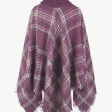 Plaid Turtleneck Fringe Hem Poncho - Opulent EmpirePlaid Turtleneck Fringe Hem PonchoOpulent EmpireClothing