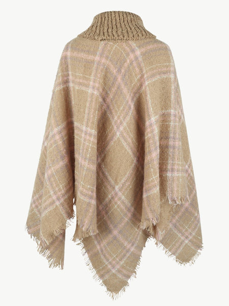 Plaid Turtleneck Fringe Hem Poncho - Opulent EmpirePlaid Turtleneck Fringe Hem PonchoOpulent EmpireClothing