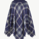 Plaid Turtleneck Fringe Hem Poncho - Opulent EmpirePlaid Turtleneck Fringe Hem PonchoOpulent EmpireClothing