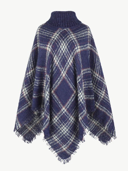 Plaid Turtleneck Fringe Hem Poncho - Opulent EmpirePlaid Turtleneck Fringe Hem PonchoOpulent EmpireClothing