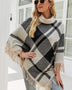 Plaid Turtleneck Fringe Hem Poncho - Opulent EmpirePlaid Turtleneck Fringe Hem PonchoOpulent EmpireClothing