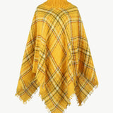 Plaid Turtleneck Fringe Hem Poncho - Opulent EmpirePlaid Turtleneck Fringe Hem PonchoOpulent EmpireClothing