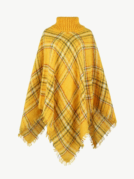 Plaid Turtleneck Fringe Hem Poncho - Opulent EmpirePlaid Turtleneck Fringe Hem PonchoOpulent EmpireClothing