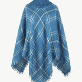 Plaid Turtleneck Fringe Hem Poncho - Opulent EmpirePlaid Turtleneck Fringe Hem PonchoOpulent EmpireClothing