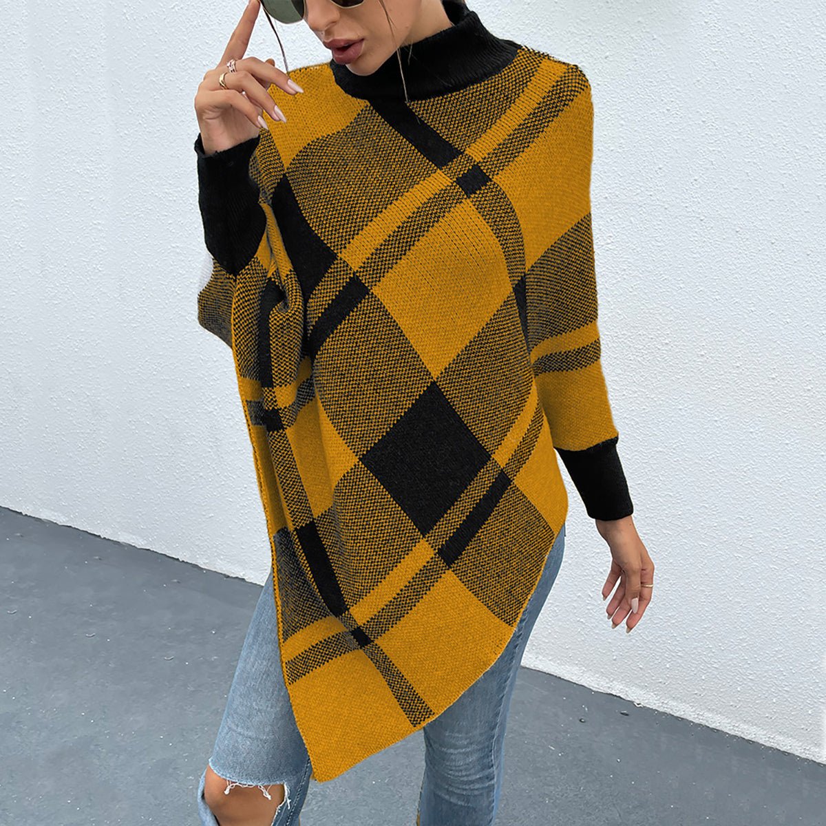 Plaid Turtleneck Poncho - Opulent EmpirePlaid Turtleneck PonchoOpulent EmpireClothing