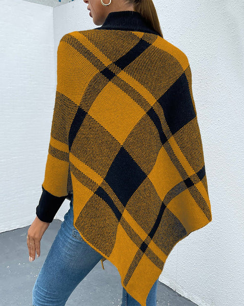 Plaid Turtleneck Poncho - Opulent EmpirePlaid Turtleneck PonchoOpulent EmpireClothing