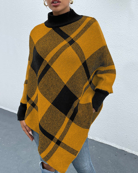 Plaid Turtleneck Poncho - Opulent EmpirePlaid Turtleneck PonchoOpulent EmpireClothing