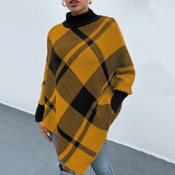 Plaid Turtleneck Poncho - Opulent EmpirePlaid Turtleneck PonchoOpulent EmpireClothing