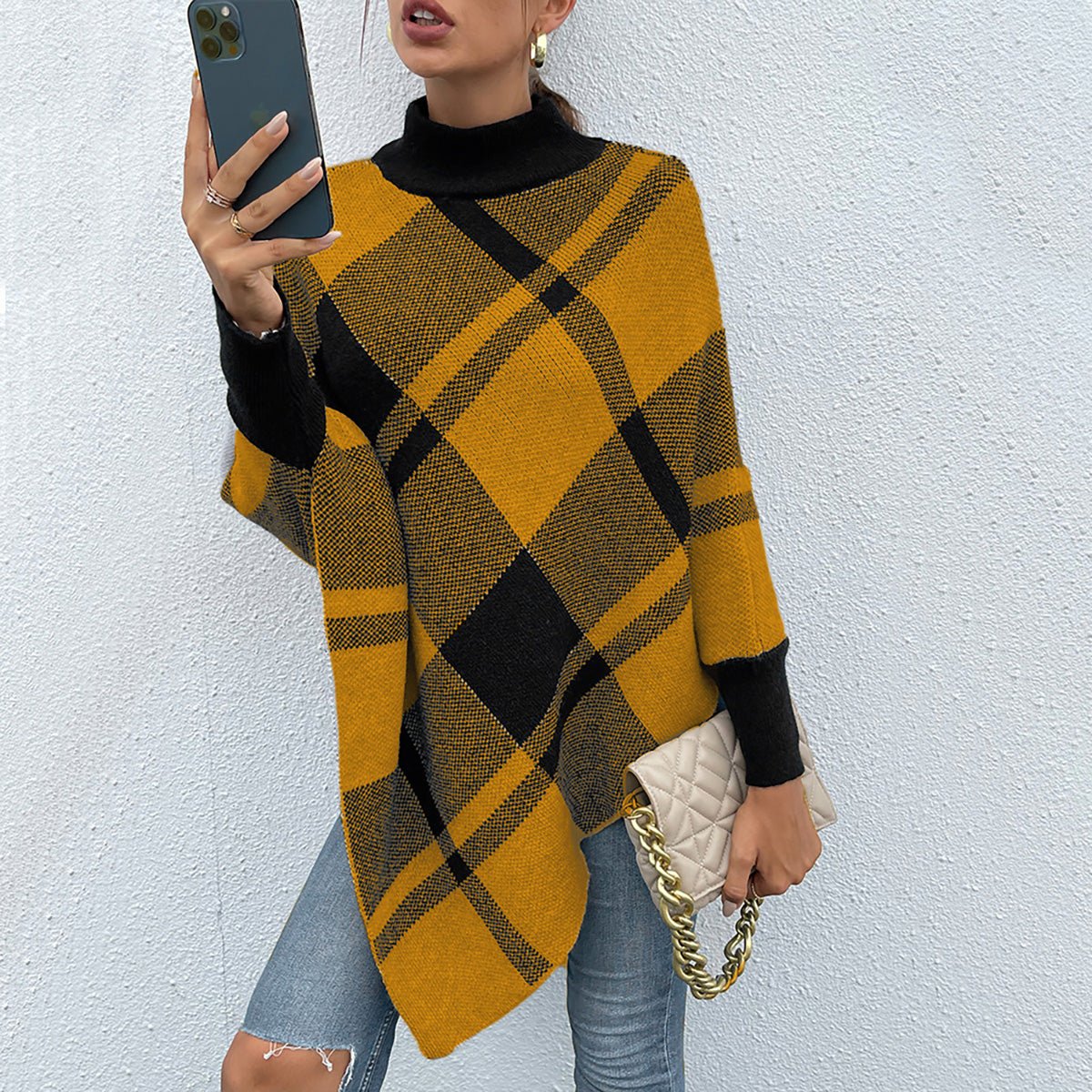 Plaid Turtleneck Poncho - Opulent EmpirePlaid Turtleneck PonchoOpulent EmpireClothing